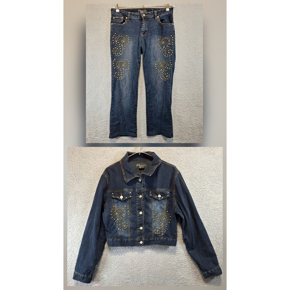 Platinum Plush Womens Cropped Jeans Size 9 (Fits 32x25) & Jacket Size L Y2K Boho